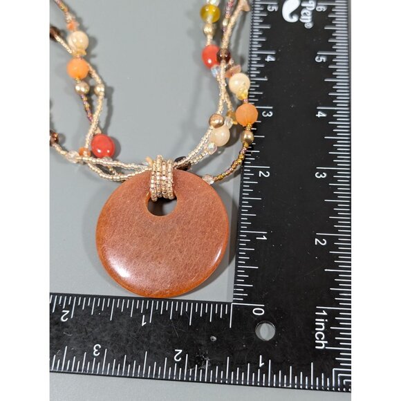 Lia Sophia Pumpkin Spice Necklace Stone Beaded Multi Strand Statement 18" - Picture 9 of 9